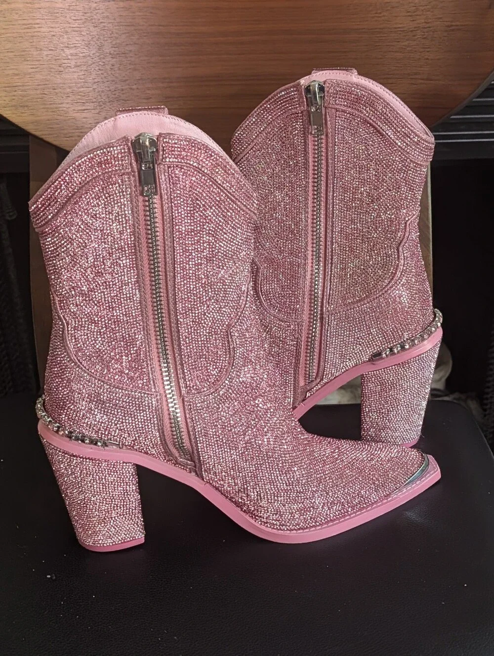 Club Exx Dolls Kill Pink Rhinestone Glitter Western Cowboy Boots Pointed Toe 11M